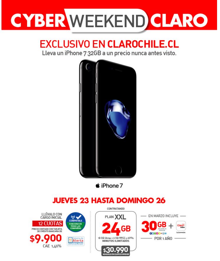 girar cómo utilizar bobina iPhone 7 en oferta por el fin de semana en Claro Chile