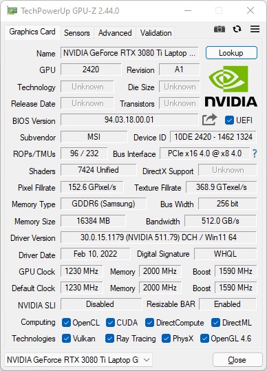 MSI Raider GE76 12UHS - GPU-Z 02